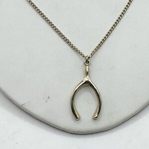 Vintage MCM Wishbone Necklace Good Luck Gold Tone 18”